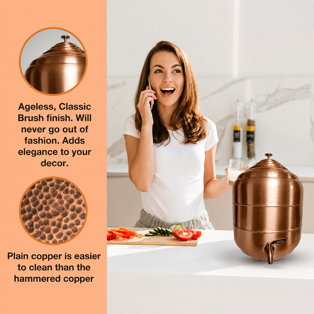 Copper Water Dispenser Tank with Stainless Steel Faucet