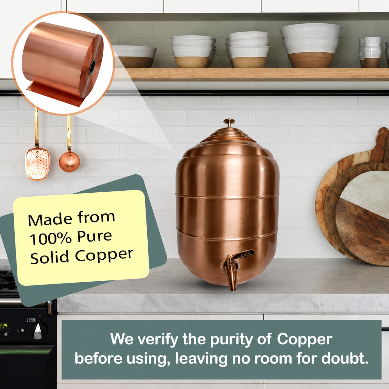 Copper Water Dispenser Tank with Stainless Steel Faucet